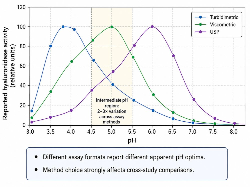 Effect of pH on hyaluronidase activity across assay methods