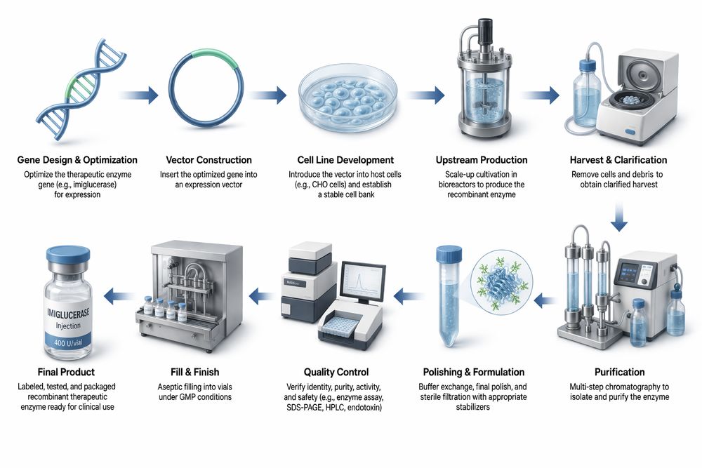 Recombinant therapeutic enzyme production workflow