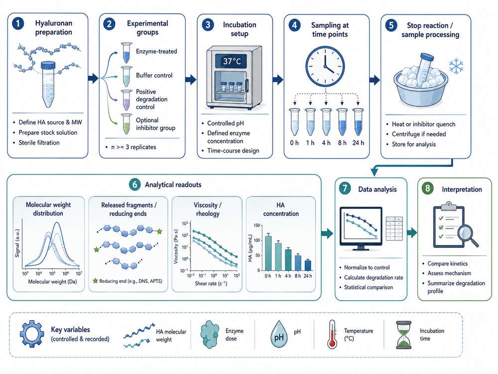 Experimental design workflow for in vitro hyaluronan degradation study