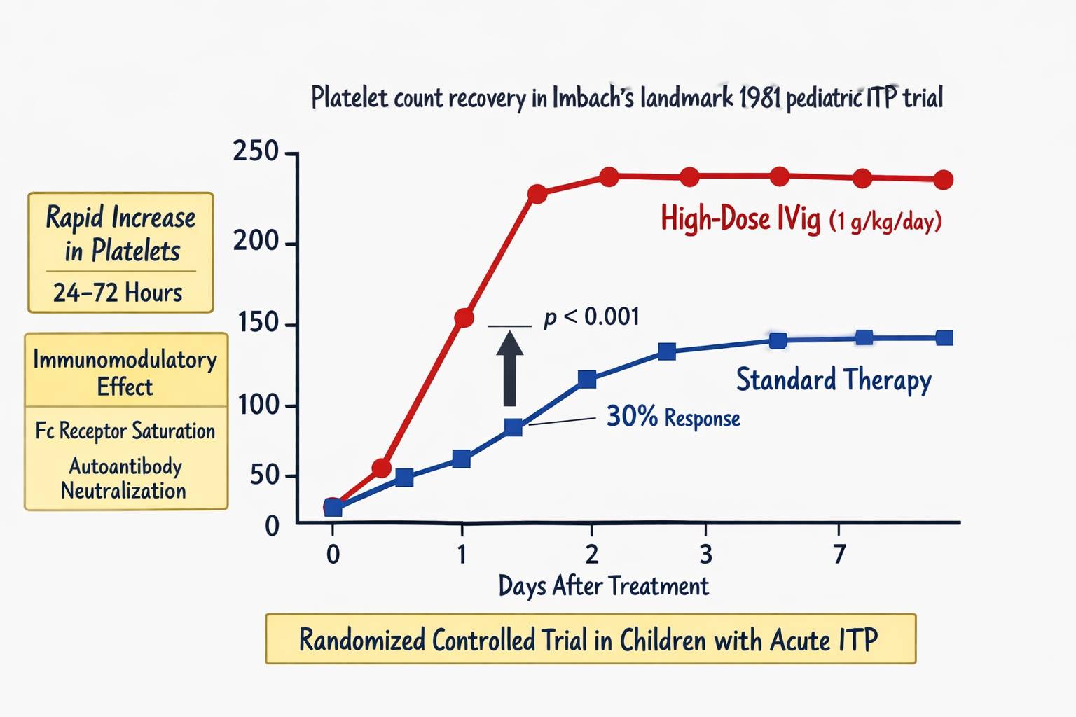 Original Imbach trial data showing platelet recovery in pediatric ITP patients