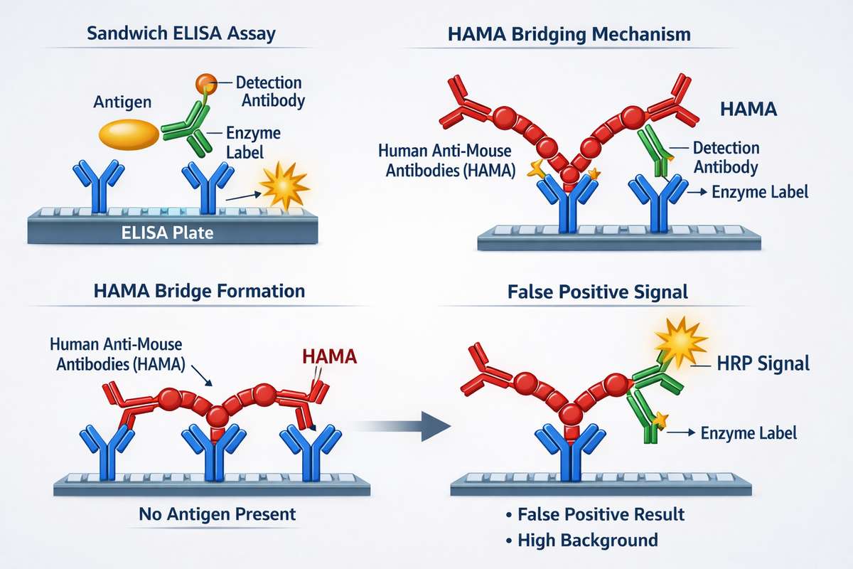 HAMA interference mechanism in sandwich ELISA