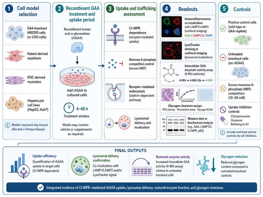 Assay workflow for evaluating CI-MPR-mediated recombinant GAA uptake